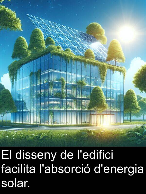 facilita: El disseny de l'edifici facilita l'absorció d'energia solar.