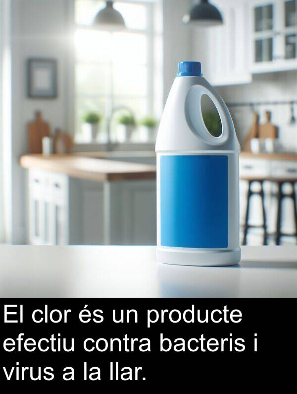 llar: El clor és un producte efectiu contra bacteris i virus a la llar.