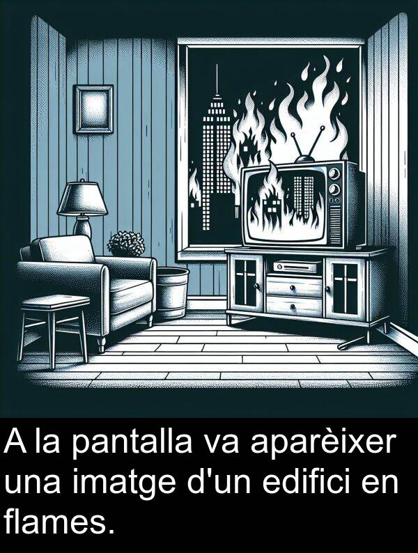 pantalla: A la pantalla va aparèixer una imatge d'un edifici en flames.