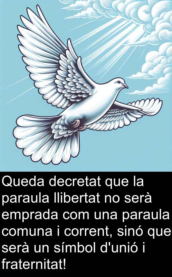 decretat: Queda decretat que la paraula llibertat no serà emprada com una paraula comuna i corrent, sinó que serà un símbol d'unió i fraternitat!