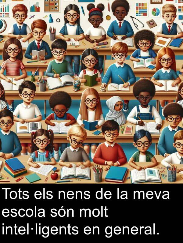 nens: Tots els nens de la meva escola són molt intel·ligents en general.