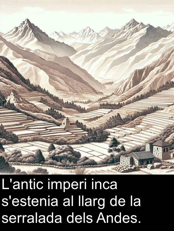 llarg: L'antic imperi inca s'estenia al llarg de la serralada dels Andes.