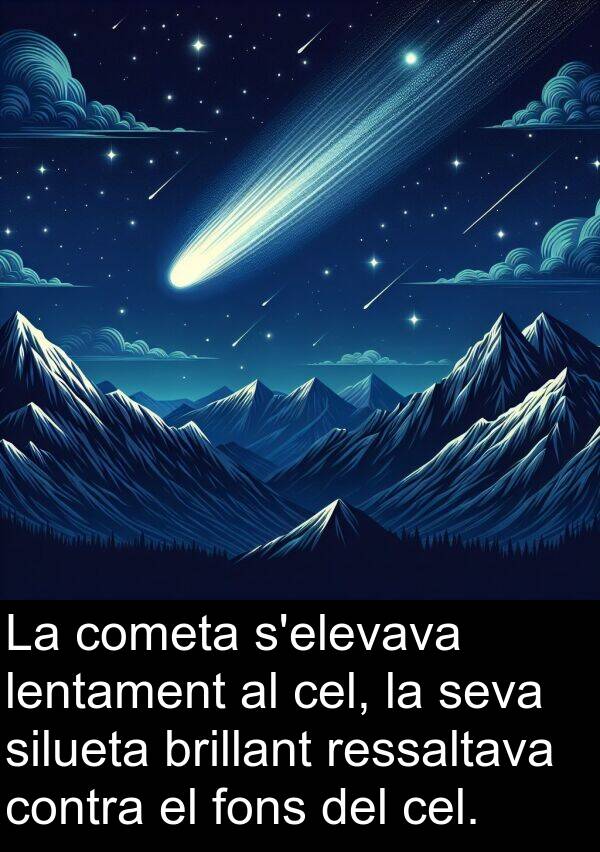 brillant: La cometa s'elevava lentament al cel, la seva silueta brillant ressaltava contra el fons del cel.