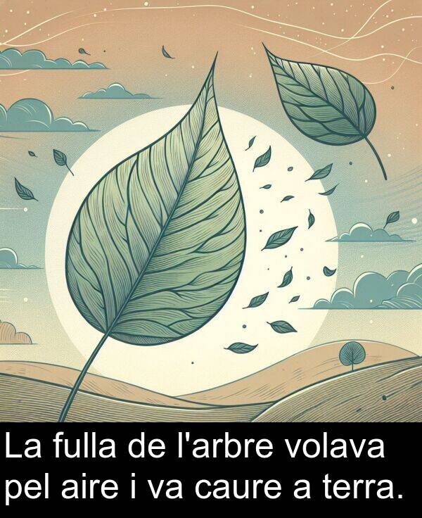 pel: La fulla de l'arbre volava pel aire i va caure a terra.