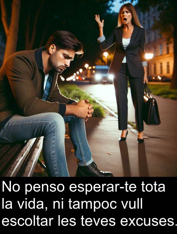 penso: No penso esperar-te tota la vida, ni tampoc vull escoltar les teves excuses.