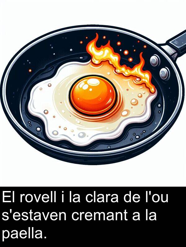 paella: El rovell i la clara de l'ou s'estaven cremant a la paella.