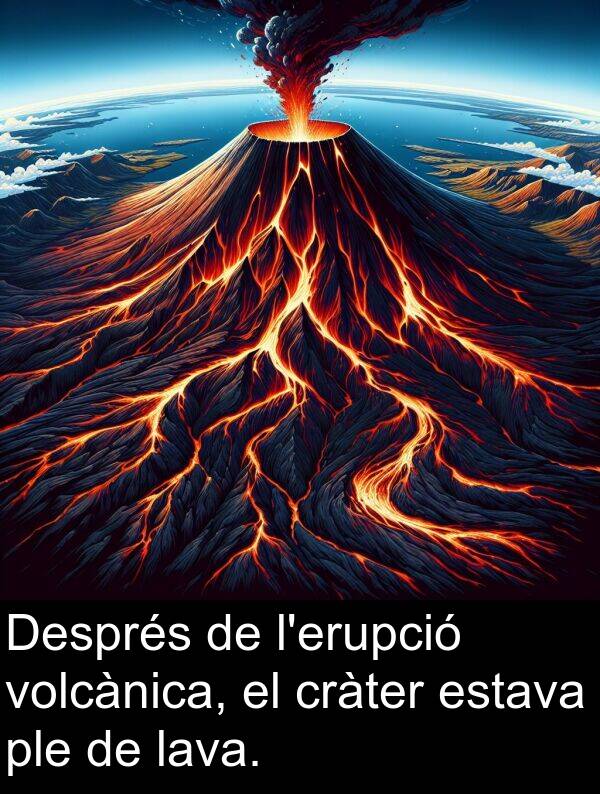 lava: Després de l'erupció volcànica, el cràter estava ple de lava.