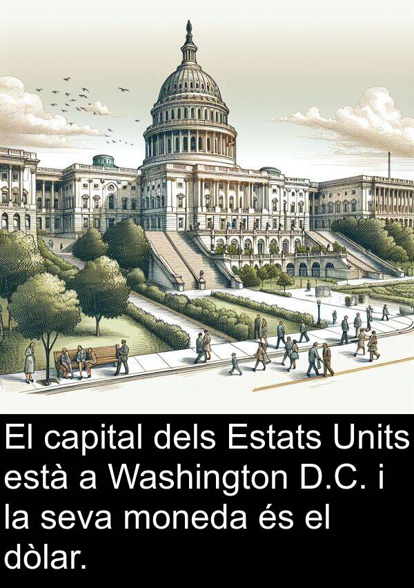 capital: El capital dels Estats Units està a Washington D.C. i la seva moneda és el dòlar.