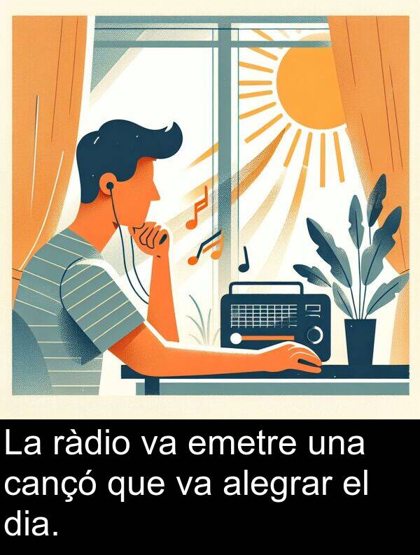 alegrar: La ràdio va emetre una cançó que va alegrar el dia.