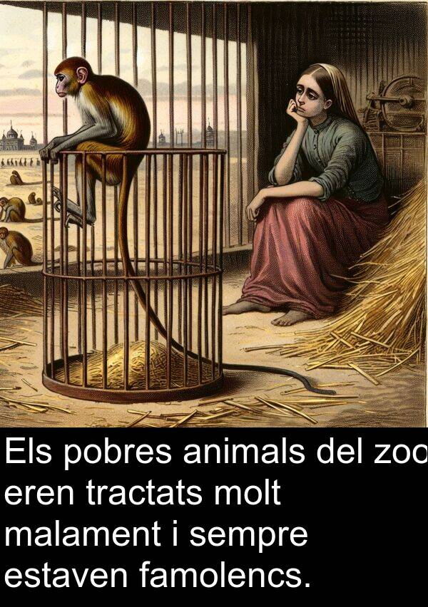 famolencs: Els pobres animals del zoo eren tractats molt malament i sempre estaven famolencs.