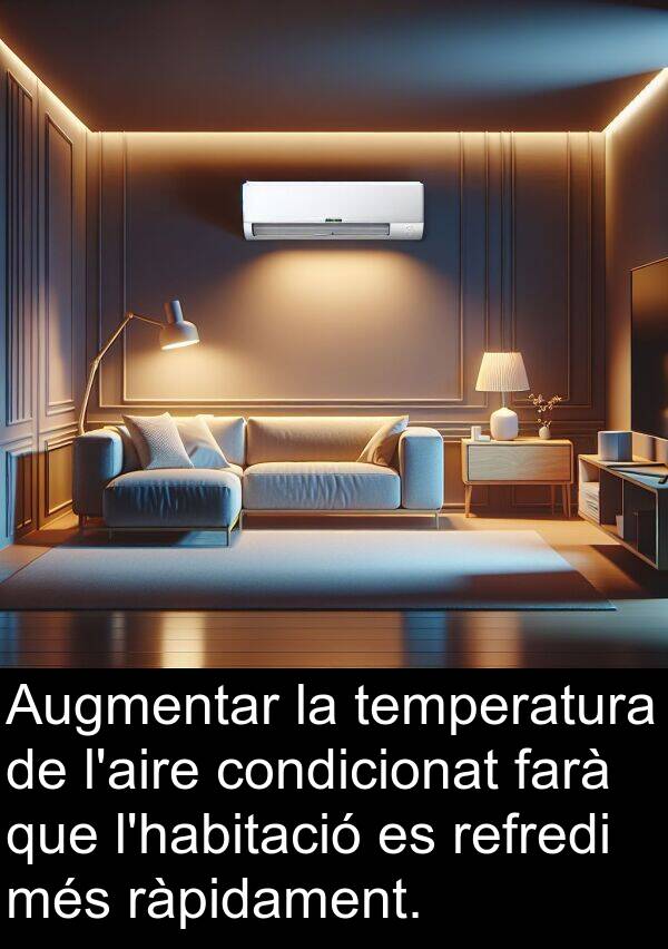 ràpidament: Augmentar la temperatura de l'aire condicionat farà que l'habitació es refredi més ràpidament.