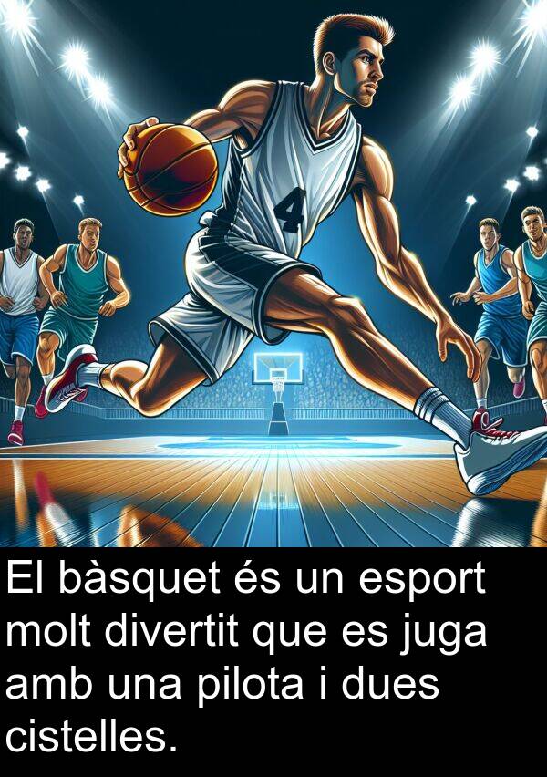 juga: El bàsquet és un esport molt divertit que es juga amb una pilota i dues cistelles.