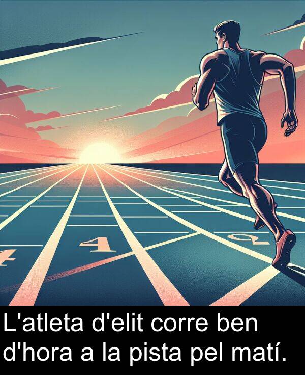 pel: L'atleta d'elit corre ben d'hora a la pista pel matí.