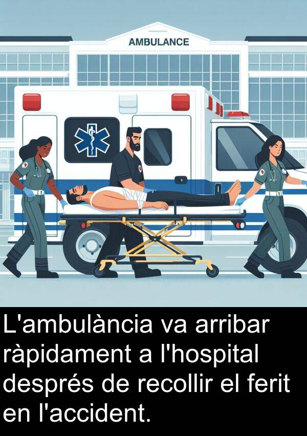 després: L'ambulància va arribar ràpidament a l'hospital després de recollir el ferit en l'accident.