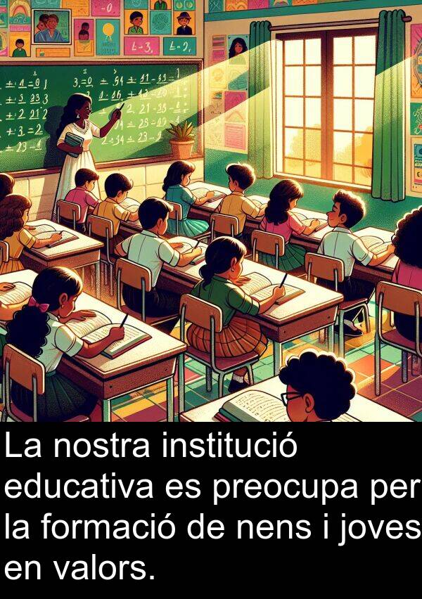 joves: La nostra institució educativa es preocupa per la formació de nens i joves en valors.