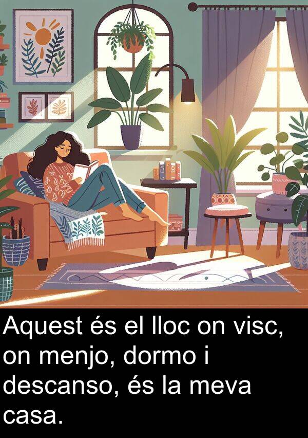 descanso: Aquest és el lloc on visc, on menjo, dormo i descanso, és la meva casa.