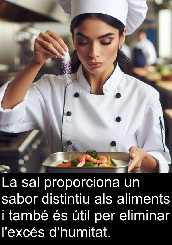 útil: La sal proporciona un sabor distintiu als aliments i també és útil per eliminar l'excés d'humitat.