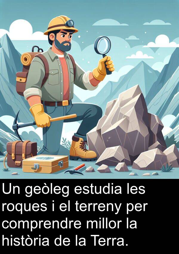 terreny: Un geòleg estudia les roques i el terreny per comprendre millor la història de la Terra.