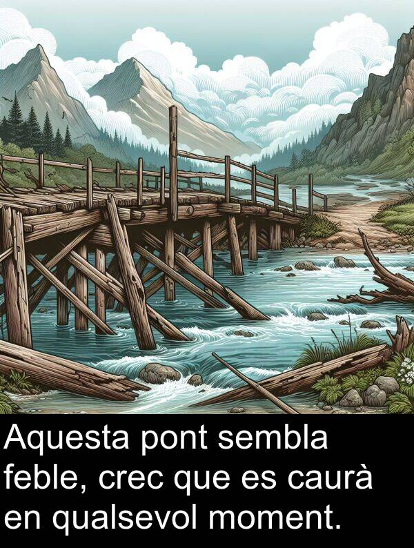 caurà: Aquesta pont sembla feble, crec que es caurà en qualsevol moment.