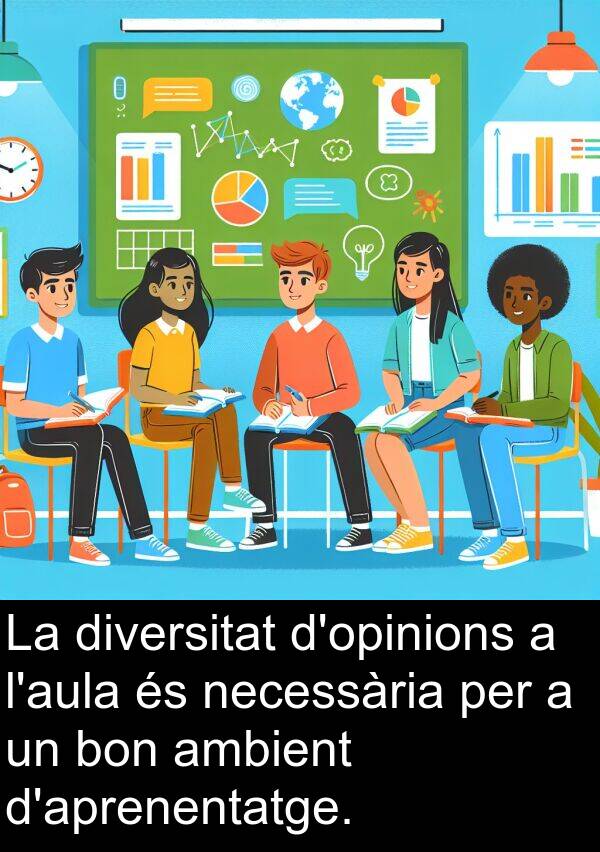 bon: La diversitat d'opinions a l'aula és necessària per a un bon ambient d'aprenentatge.