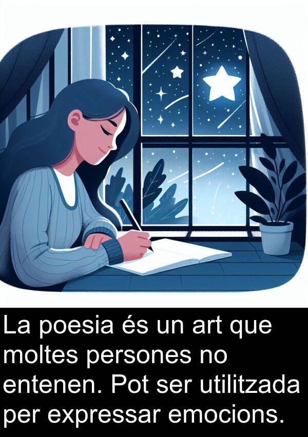 persones: La poesia és un art que moltes persones no entenen. Pot ser utilitzada per expressar emocions.