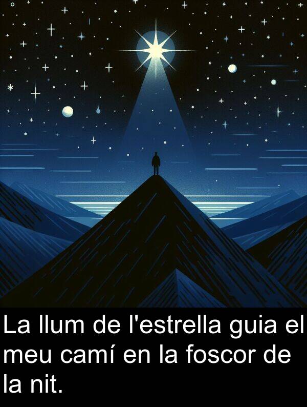 llum: La llum de l'estrella guia el meu camí en la foscor de la nit.