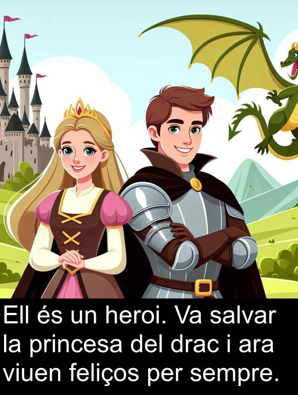 viuen: Ell és un heroi. Va salvar la princesa del drac i ara viuen feliços per sempre.