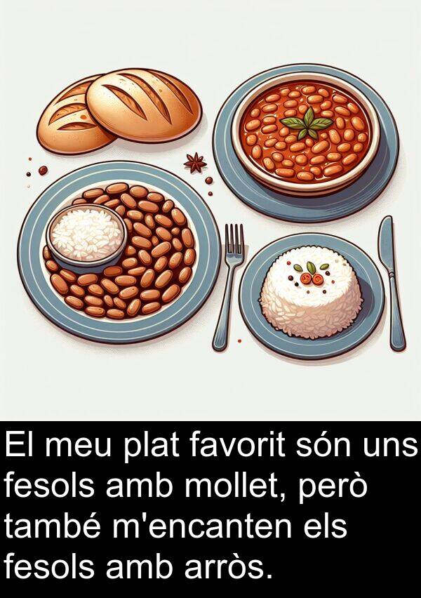 uns: El meu plat favorit són uns fesols amb mollet, però també m'encanten els fesols amb arròs.