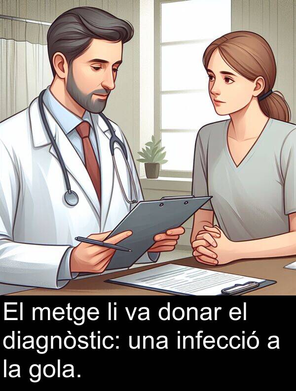 infecció: El metge li va donar el diagnòstic: una infecció a la gola.