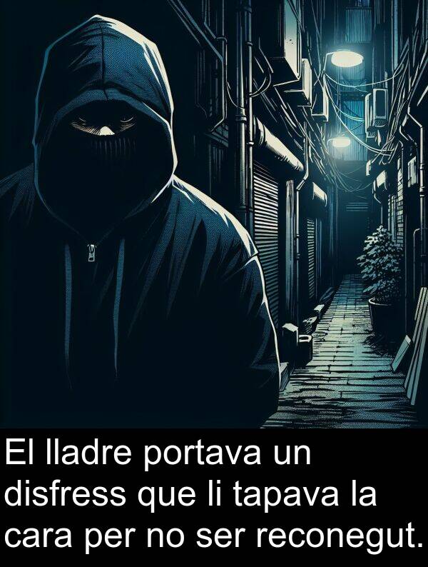 lladre: El lladre portava un disfress que li tapava la cara per no ser reconegut.