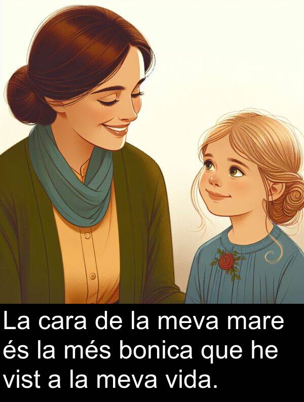 bonica: La cara de la meva mare és la més bonica que he vist a la meva vida.