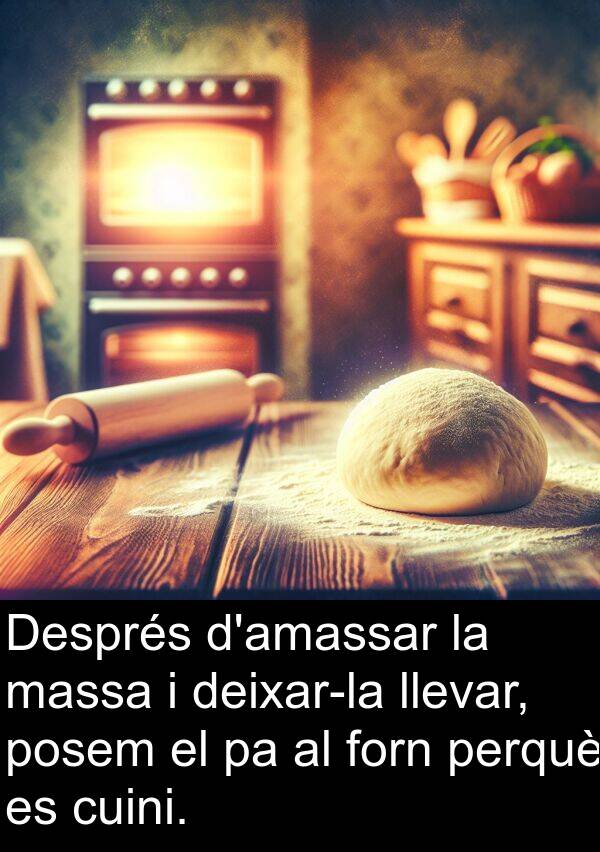 llevar: Després d'amassar la massa i deixar-la llevar, posem el pa al forn perquè es cuini.