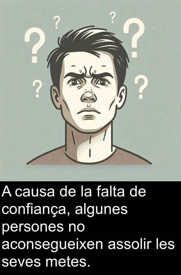 persones: A causa de la falta de confiança, algunes persones no aconsegueixen assolir les seves metes.