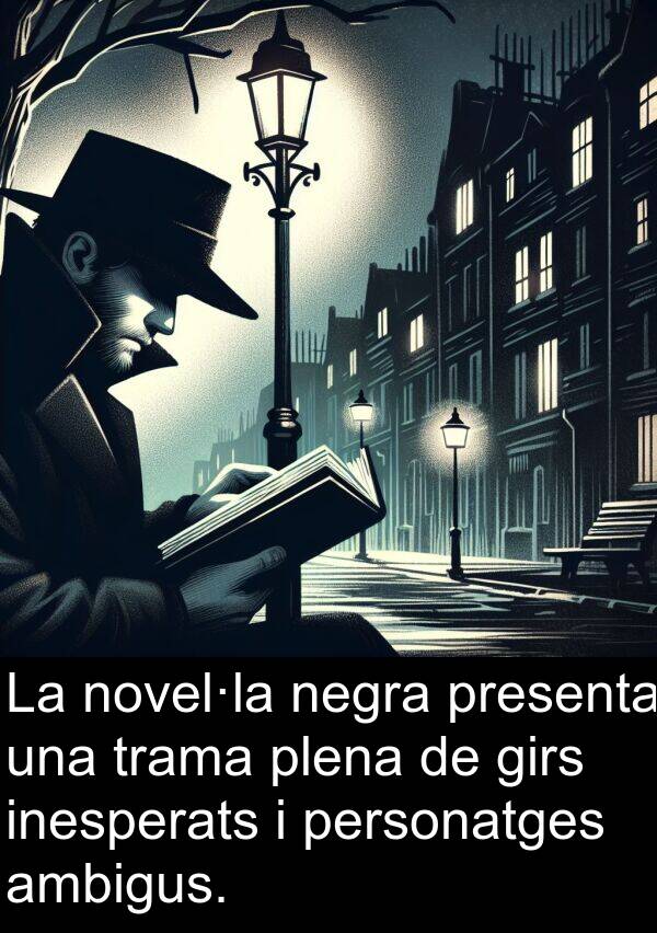 personatges: La novel·la negra presenta una trama plena de girs inesperats i personatges ambigus.