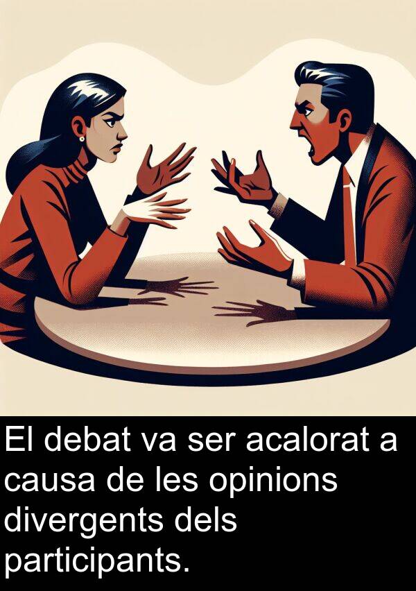 acalorat: El debat va ser acalorat a causa de les opinions divergents dels participants.