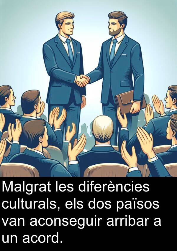 aconseguir: Malgrat les diferències culturals, els dos països van aconseguir arribar a un acord.