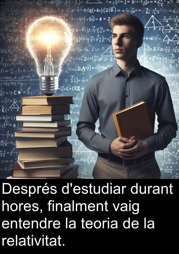 hores: Després d'estudiar durant hores, finalment vaig entendre la teoria de la relativitat.