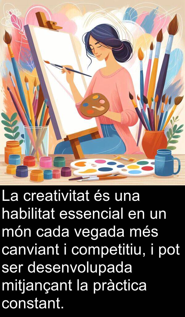 canviant: La creativitat és una habilitat essencial en un món cada vegada més canviant i competitiu, i pot ser desenvolupada mitjançant la pràctica constant.