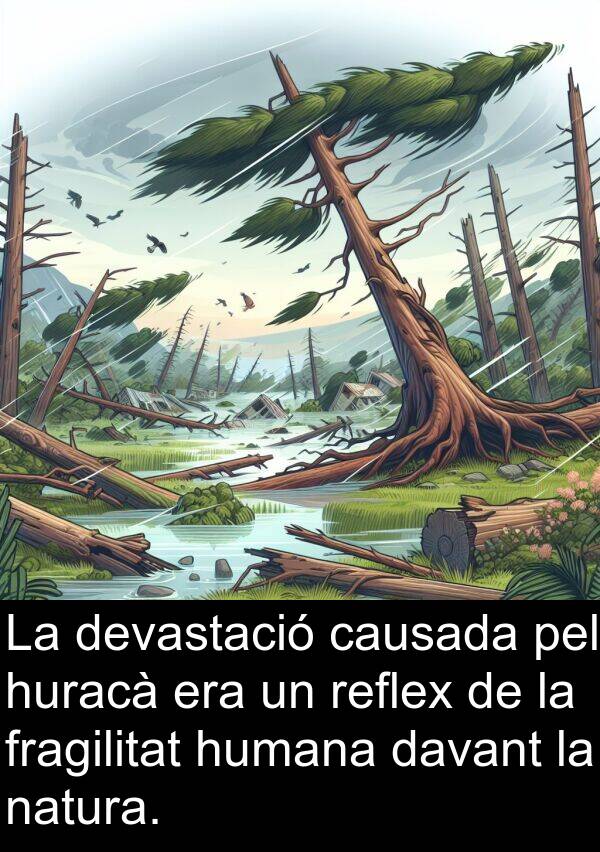 causada: La devastació causada pel huracà era un reflex de la fragilitat humana davant la natura.