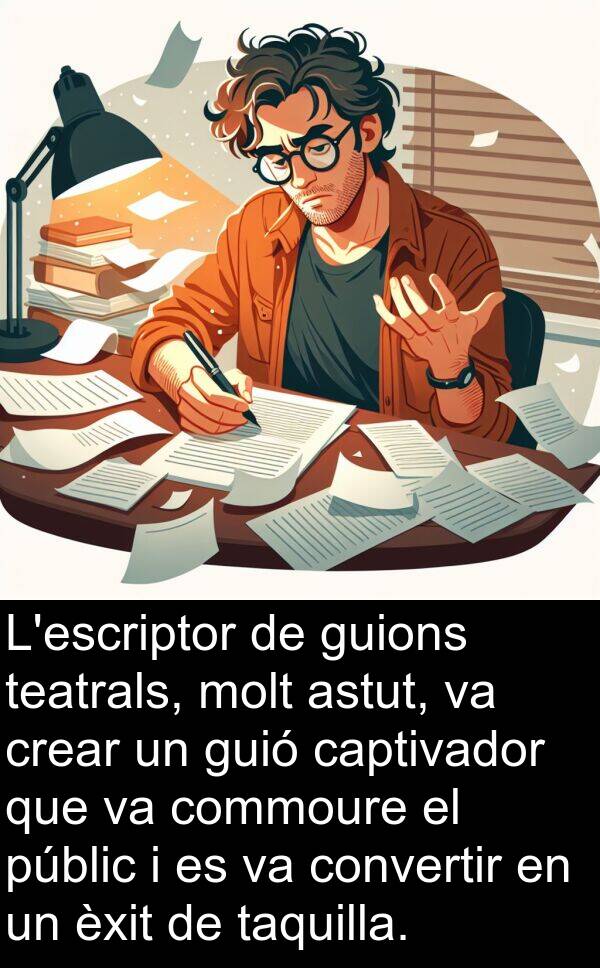 captivador: L'escriptor de guions teatrals, molt astut, va crear un guió captivador que va commoure el públic i es va convertir en un èxit de taquilla.