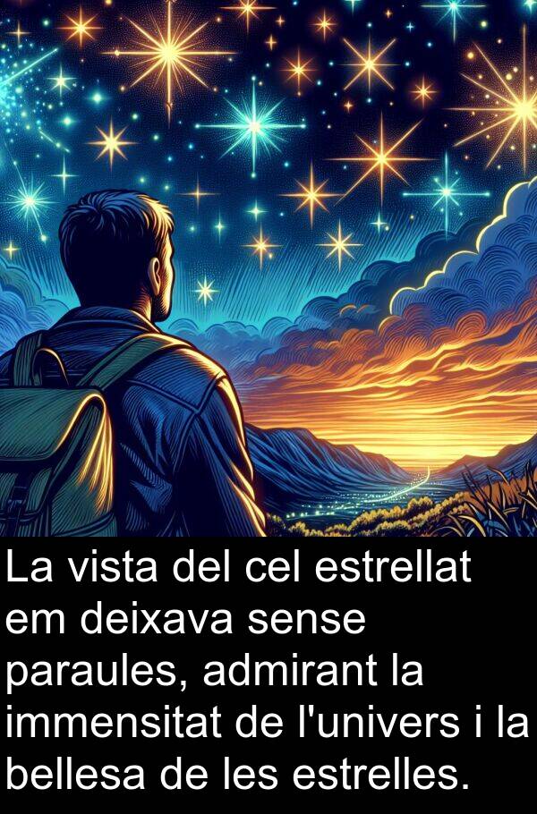 deixava: La vista del cel estrellat em deixava sense paraules, admirant la immensitat de l'univers i la bellesa de les estrelles.