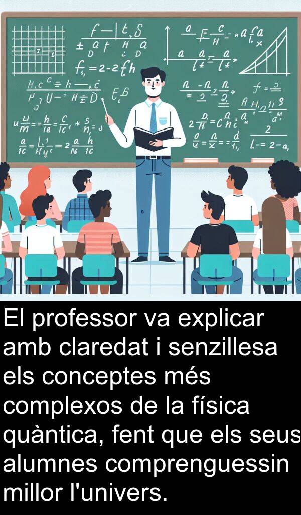 senzillesa: El professor va explicar amb claredat i senzillesa els conceptes més complexos de la física quàntica, fent que els seus alumnes comprenguessin millor l'univers.