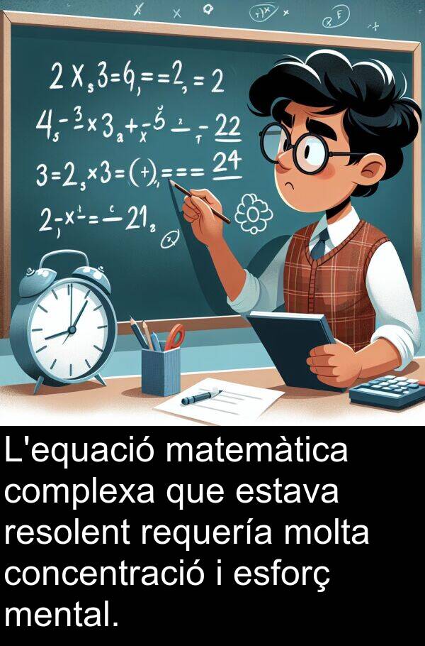 mental: L'equació matemàtica complexa que estava resolent requería molta concentració i esforç mental.