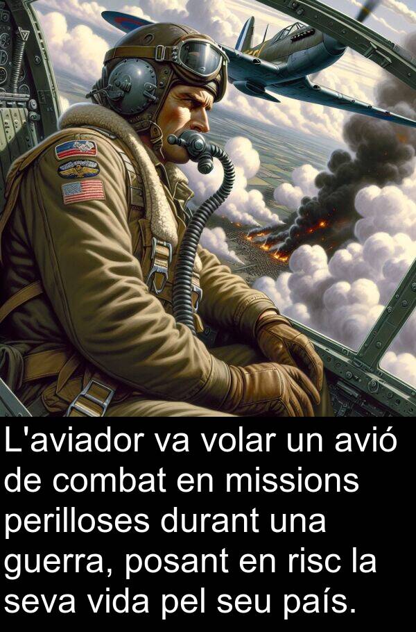 perilloses: L'aviador va volar un avió de combat en missions perilloses durant una guerra, posant en risc la seva vida pel seu país.