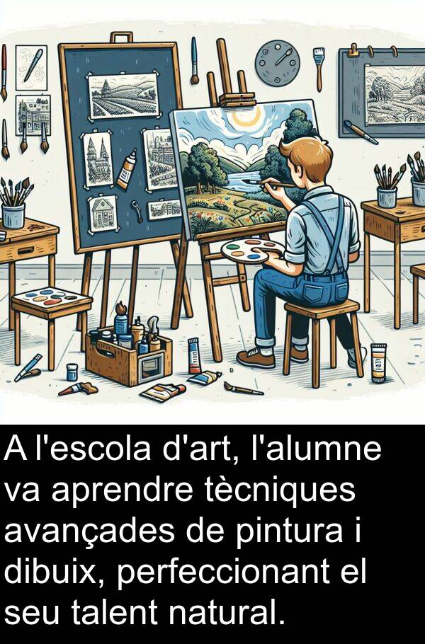 perfeccionant: A l'escola d'art, l'alumne va aprendre tècniques avançades de pintura i dibuix, perfeccionant el seu talent natural.