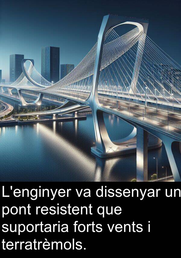 terratrèmols: L'enginyer va dissenyar un pont resistent que suportaria forts vents i terratrèmols.