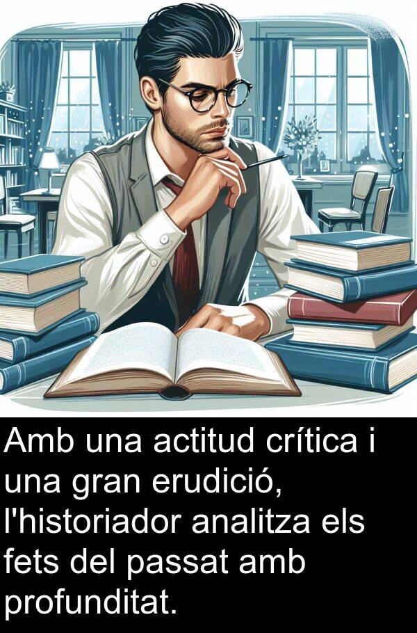 passat: Amb una actitud crítica i una gran erudició, l'historiador analitza els fets del passat amb profunditat.