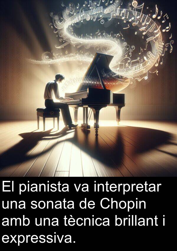 brillant: El pianista va interpretar una sonata de Chopin amb una tècnica brillant i expressiva.