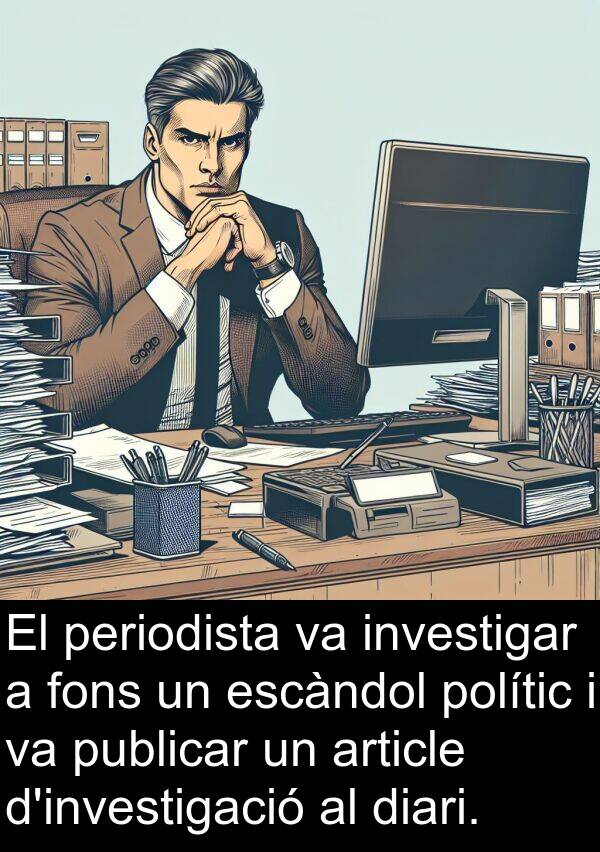 periodista: El periodista va investigar a fons un escàndol polític i va publicar un article d'investigació al diari.