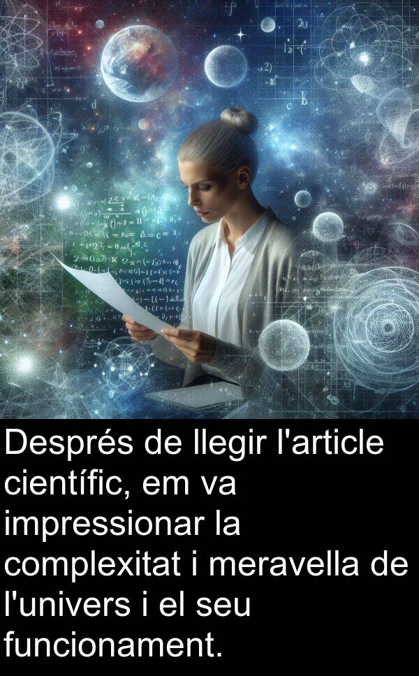 llegir: Després de llegir l'article científic, em va impressionar la complexitat i meravella de l'univers i el seu funcionament.